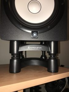 IsoAcoustics ISO-L8R200 Large Studio Monitor Stands - Front shot with monitors